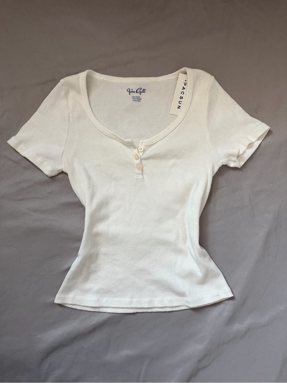 Brandy Melville White Short Sleeve Ribbed Henley Tee